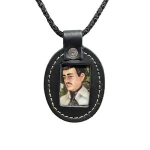 Jesus Malverde Leather Scapular Necklace Black Pendant Rope NEW